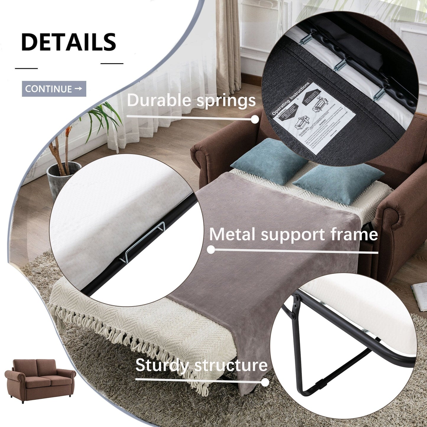 Roomfitters Pull-Out Loveseat Sofa Bed with Twin Size Memory Mattress, Space-Saving Sleeper Couch for Living Room