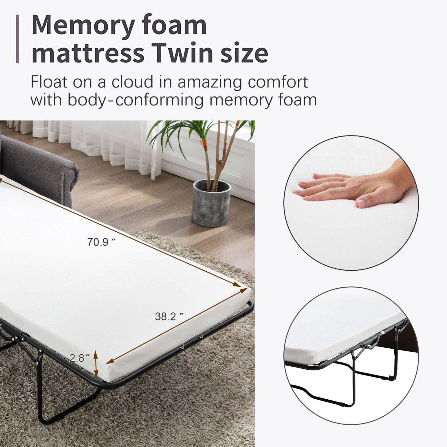 Roomfitters Pull-Out Loveseat Sofa Bed with Twin Size Memory Mattress, Space-Saving Sleeper Couch for Living Room