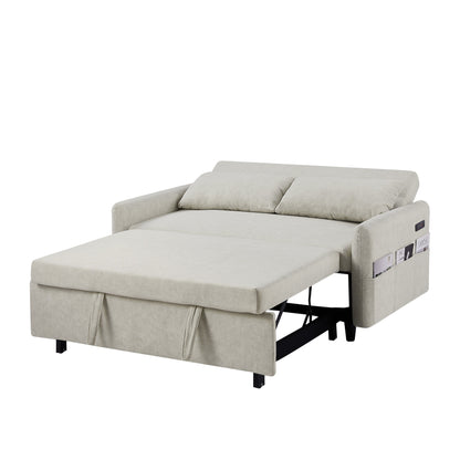 Roomfitters Pull-Out Sleeper Loveseat Sofa with Adjustable Backrest, Storage Pockets, USB Ports, and Soft Pillows