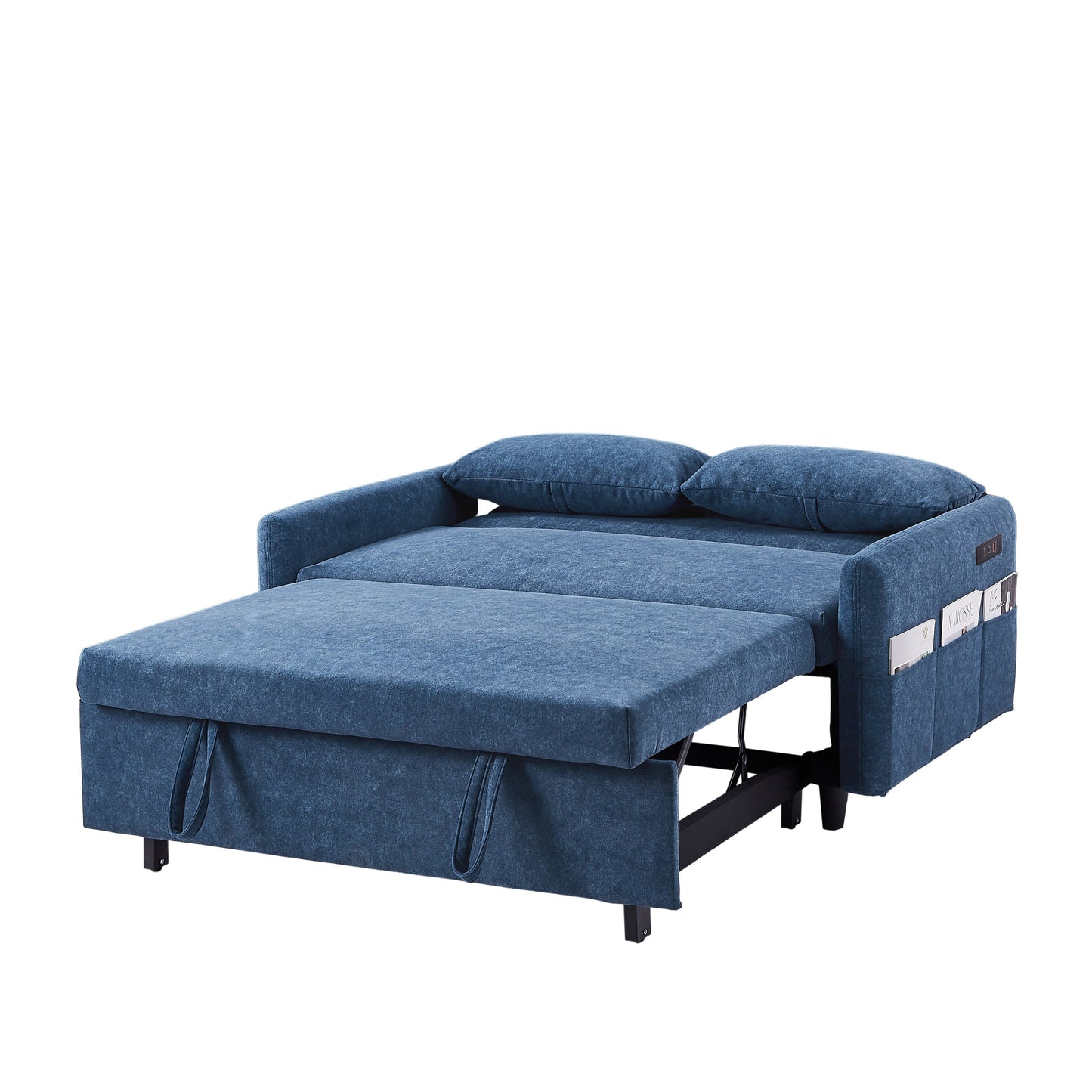 Roomfitters Pull-Out Sleeper Loveseat Sofa with Adjustable Backrest, Storage Pockets, USB Ports, and Soft Pillows