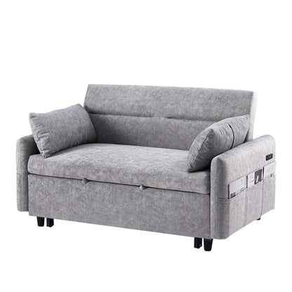 Roomfitters Pull-Out Sleeper Loveseat Sofa with Adjustable Backrest, Storage Pockets, USB Ports, and Soft Pillows