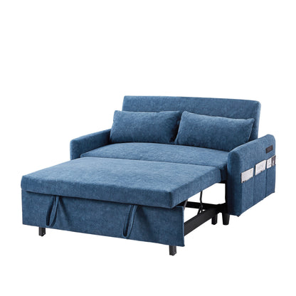Roomfitters Pull-Out Sleeper Loveseat Sofa with Adjustable Backrest, Storage Pockets, USB Ports, and Soft Pillows