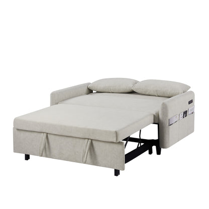 Roomfitters Pull-Out Sleeper Loveseat Sofa with Adjustable Backrest, Storage Pockets, USB Ports, and Soft Pillows
