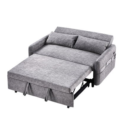 Roomfitters Pull-Out Sleeper Loveseat Sofa with Adjustable Backrest, Storage Pockets, USB Ports, and Soft Pillows