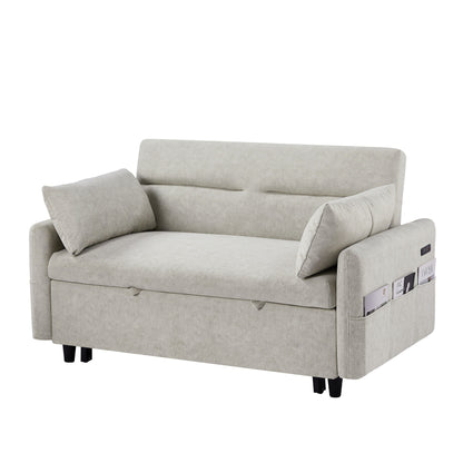 Roomfitters Pull-Out Sleeper Loveseat Sofa with Adjustable Backrest, Storage Pockets, USB Ports, and Soft Pillows