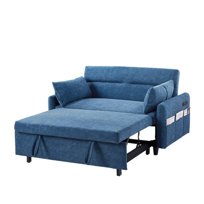 Roomfitters Pull-Out Sleeper Loveseat Sofa with Adjustable Backrest, Storage Pockets, USB Ports, and Soft Pillows