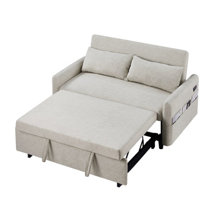 Roomfitters Pull-Out Sleeper Loveseat Sofa with Adjustable Backrest, Storage Pockets, USB Ports, and Soft Pillows