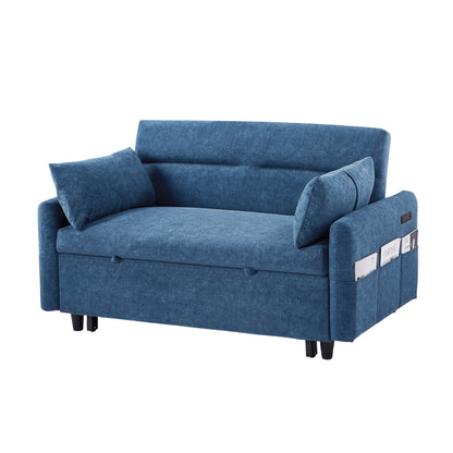 Roomfitters Pull-Out Sleeper Loveseat Sofa with Adjustable Backrest, Storage Pockets, USB Ports, and Soft Pillows