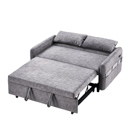 Roomfitters Pull-Out Sleeper Loveseat Sofa with Adjustable Backrest, Storage Pockets, USB Ports, and Soft Pillows