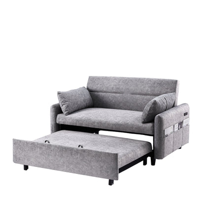 Roomfitters Pull-Out Sleeper Loveseat Sofa with Adjustable Backrest, Storage Pockets, USB Ports, and Soft Pillows