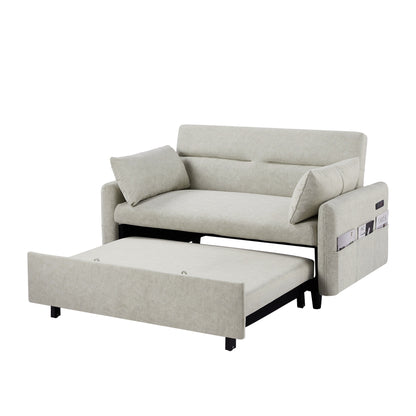 Roomfitters Pull-Out Sleeper Loveseat Sofa with Adjustable Backrest, Storage Pockets, USB Ports, and Soft Pillows