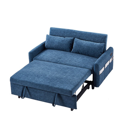 Roomfitters Pull-Out Sleeper Loveseat Sofa with Adjustable Backrest, Storage Pockets, USB Ports, and Soft Pillows