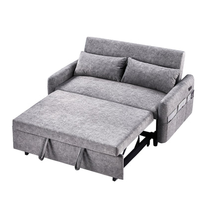 Roomfitters Pull-Out Sleeper Loveseat Sofa with Adjustable Backrest, Storage Pockets, USB Ports, and Soft Pillows