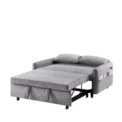 Roomfitters Pull-Out Sleeper Loveseat Sofa with Adjustable Backrest, Storage Pockets, USB Ports, and Soft Pillows