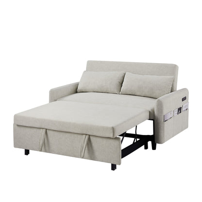 Roomfitters Pull-Out Sleeper Loveseat Sofa with Adjustable Backrest, Storage Pockets, USB Ports, and Soft Pillows