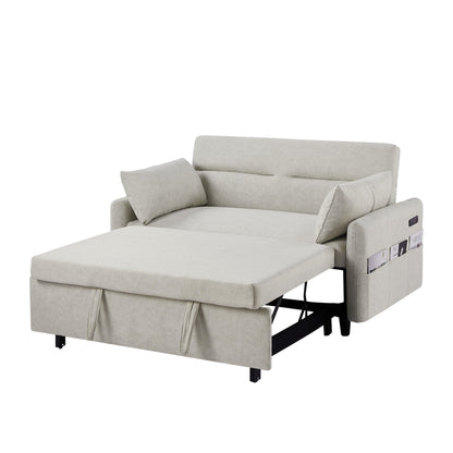 Roomfitters Pull-Out Sleeper Loveseat Sofa with Adjustable Backrest, Storage Pockets, USB Ports, and Soft Pillows