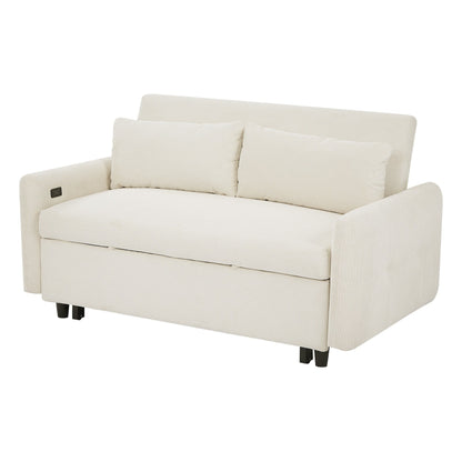 Roomfitters Pull-Out Sofa Bed Convertible 2-Seat Loveseat with Throw Pillows and USB Ports, Modern Sleeper Sofa, Beige