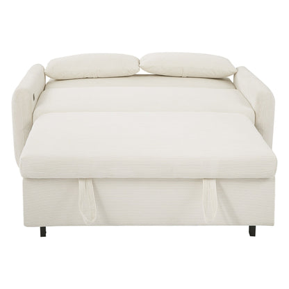Roomfitters Pull-Out Sofa Bed Convertible 2-Seat Loveseat with Throw Pillows and USB Ports, Modern Sleeper Sofa, Beige