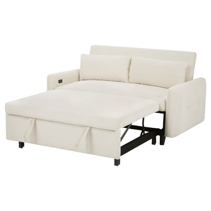 Roomfitters Pull-Out Sofa Bed Convertible 2-Seat Loveseat with Throw Pillows and USB Ports, Modern Sleeper Sofa, Beige