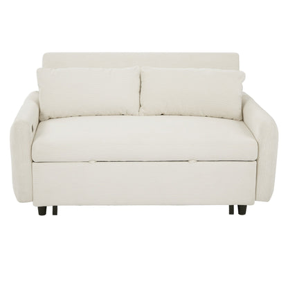 Roomfitters Pull-Out Sofa Bed Convertible 2-Seat Loveseat with Throw Pillows and USB Ports, Modern Sleeper Sofa, Beige