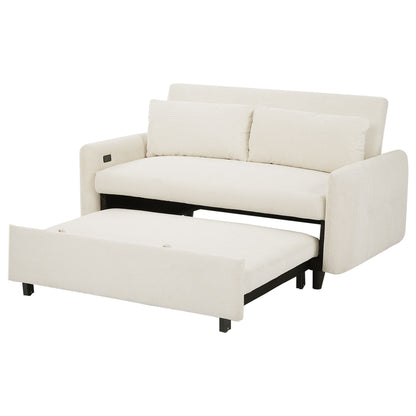 Roomfitters Pull-Out Sofa Bed Convertible 2-Seat Loveseat with Throw Pillows and USB Ports, Modern Sleeper Sofa, Beige