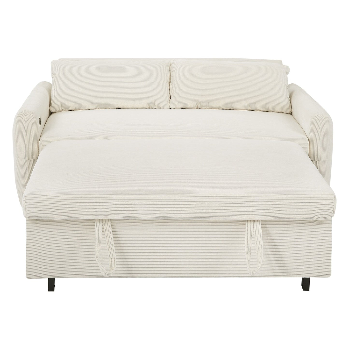 Roomfitters Pull-Out Sofa Bed Convertible 2-Seat Loveseat with Throw Pillows and USB Ports, Modern Sleeper Sofa, Beige
