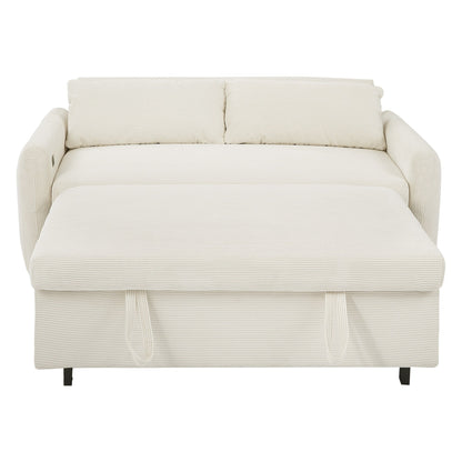 Roomfitters Pull-Out Sofa Bed Convertible 2-Seat Loveseat with Throw Pillows and USB Ports, Modern Sleeper Sofa, Beige