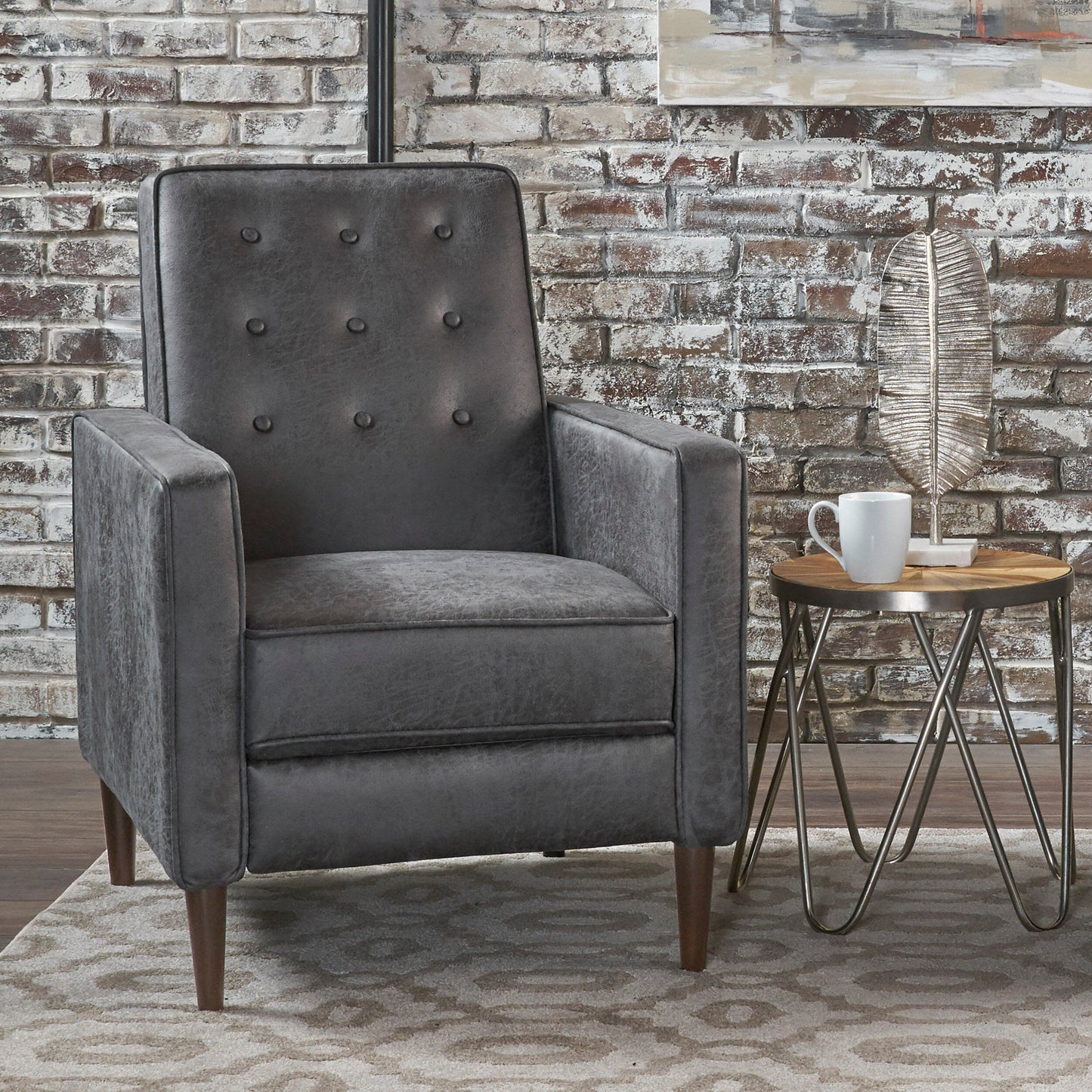 Roomfitters Push-Back Recliner Chair with Button Tufting and Tapered Wood Legs, Lounge Accent Chair for Living Room