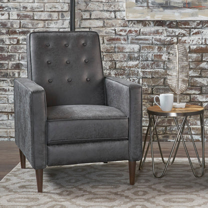 Roomfitters Push-Back Recliner Chair with Button Tufting and Tapered Wood Legs, Lounge Accent Chair for Living Room