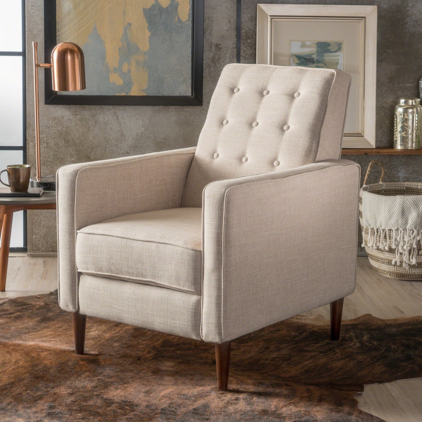 Roomfitters Push-Back Recliner Chair with Button Tufting and Tapered Wood Legs, Lounge Accent Chair for Living Room