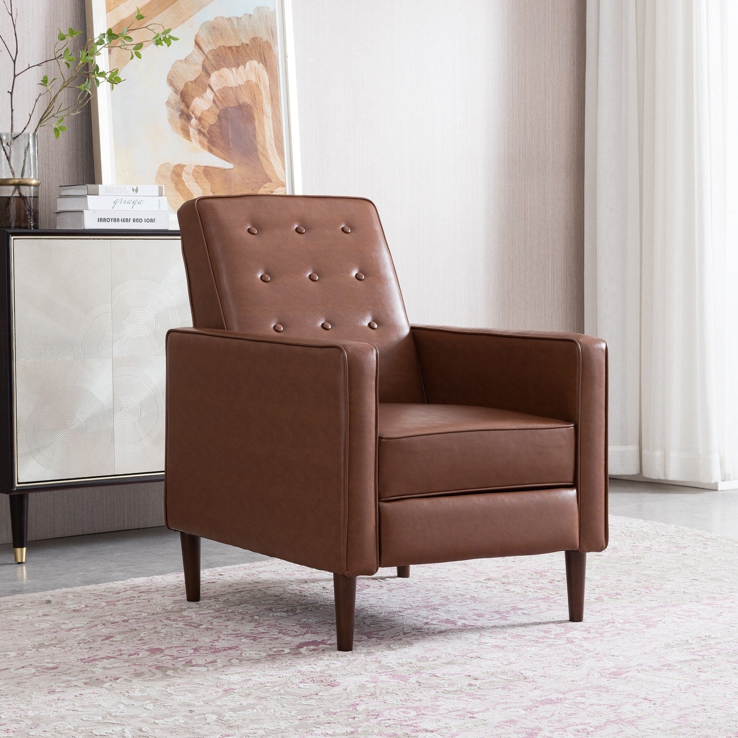 Roomfitters Push-Back Recliner Chair with Button Tufting and Tapered Wood Legs, Lounge Accent Chair for Living Room