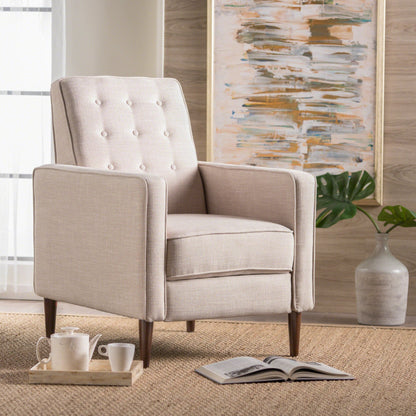 Roomfitters Push-Back Recliner Chair with Button Tufting and Tapered Wood Legs, Lounge Accent Chair for Living Room