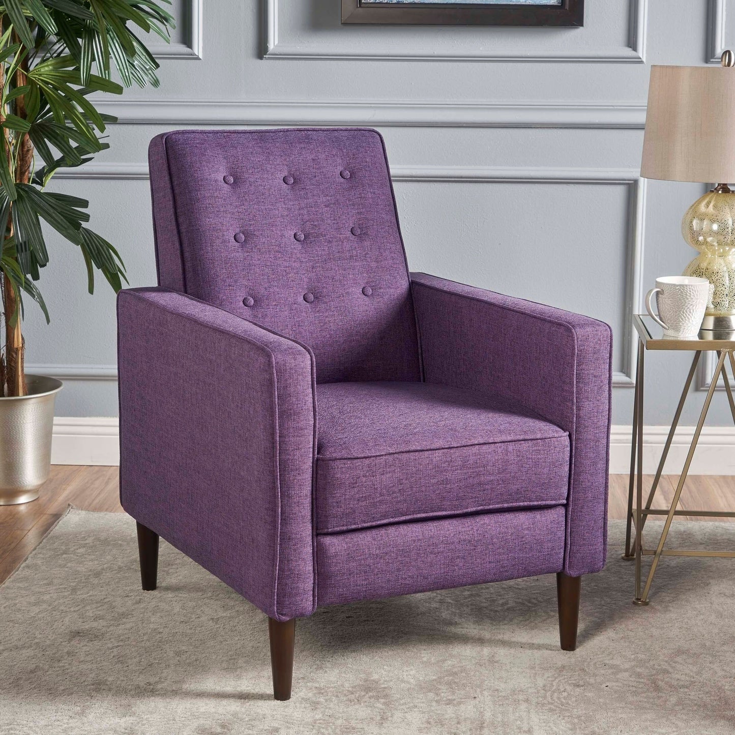 Roomfitters Push-Back Recliner Chair with Button Tufting and Tapered Wood Legs, Lounge Accent Chair for Living Room