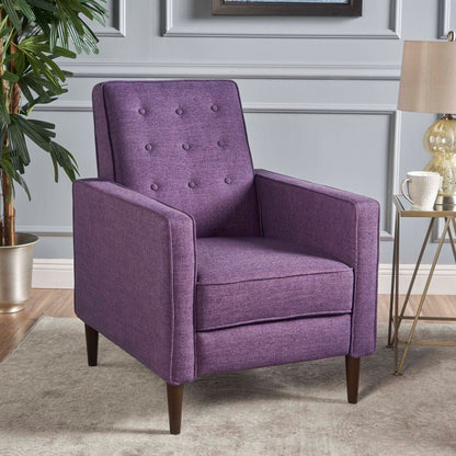 Roomfitters Push-Back Recliner Chair with Button Tufting and Tapered Wood Legs, Lounge Accent Chair for Living Room