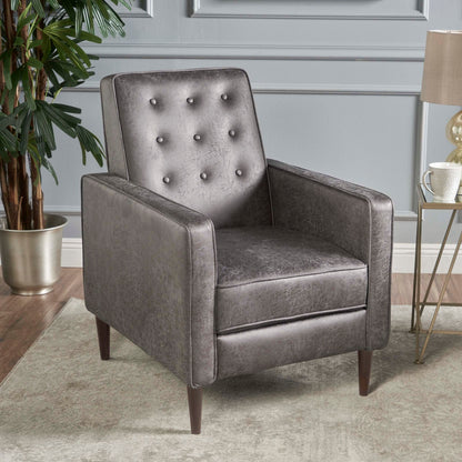Roomfitters Push-Back Recliner Chair with Button Tufting and Tapered Wood Legs, Lounge Accent Chair for Living Room