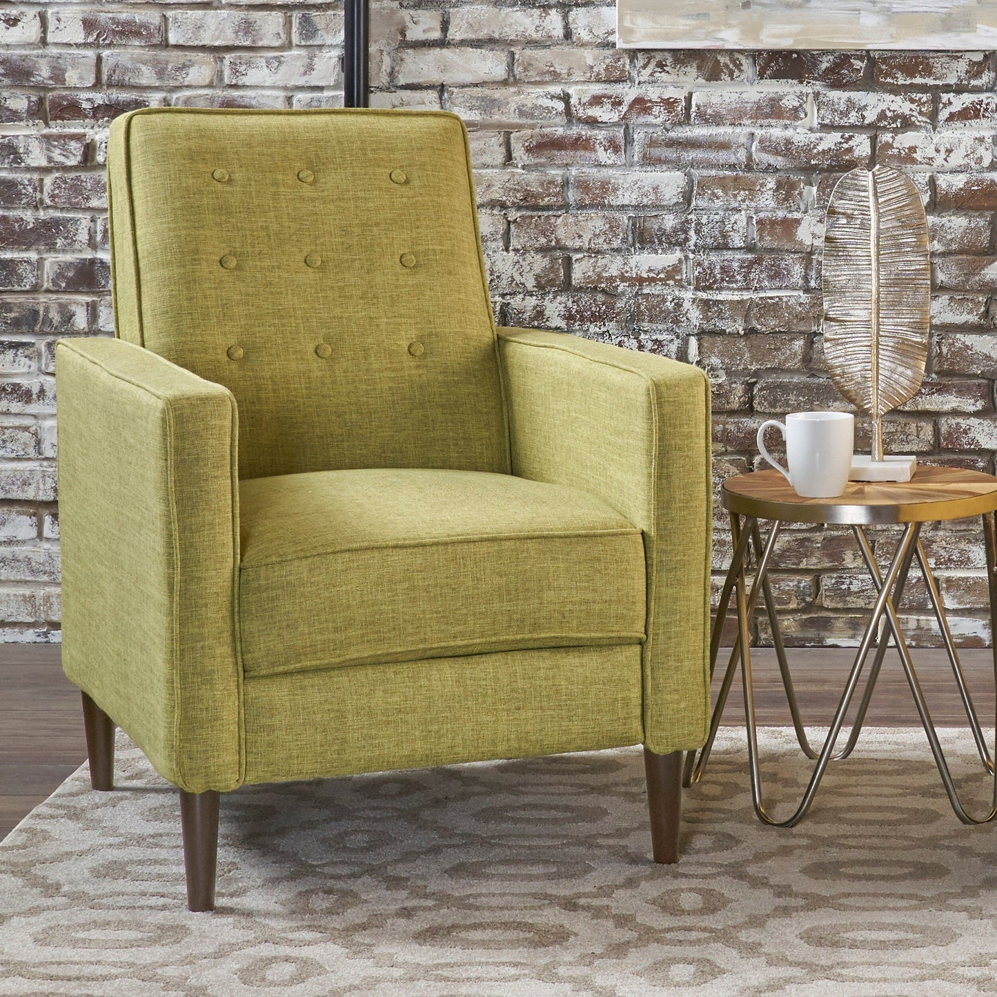 Roomfitters Push-Back Recliner Chair with Button Tufting and Tapered Wood Legs, Lounge Accent Chair for Living Room
