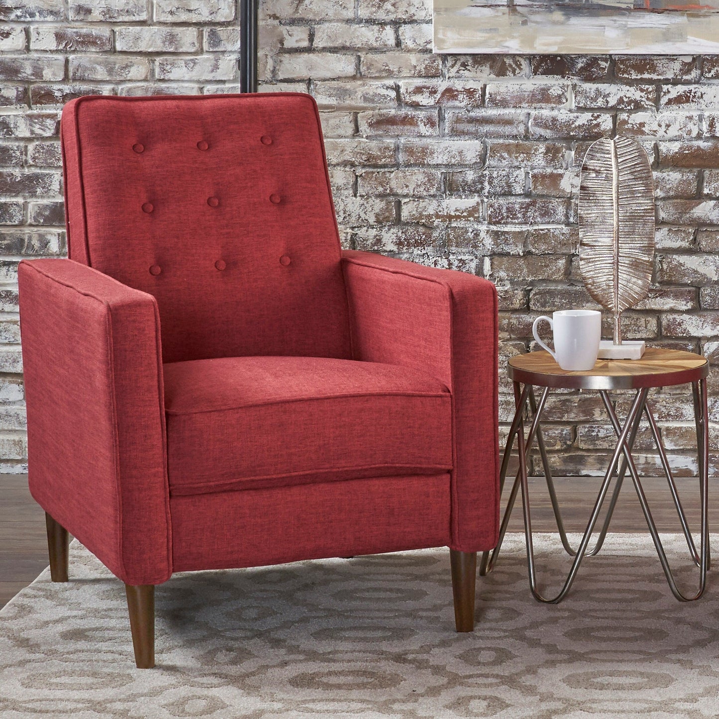 Roomfitters Push-Back Recliner Chair with Button Tufting and Tapered Wood Legs, Lounge Accent Chair for Living Room
