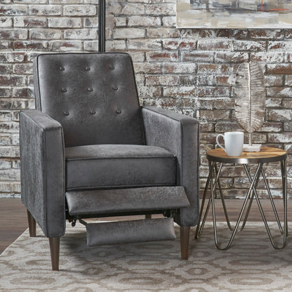 Roomfitters Push-Back Recliner Chair with Button Tufting and Tapered Wood Legs, Lounge Accent Chair for Living Room