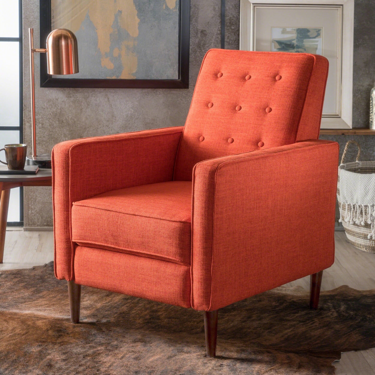 Roomfitters Push-Back Recliner Chair with Button Tufting and Tapered Wood Legs, Lounge Accent Chair for Living Room