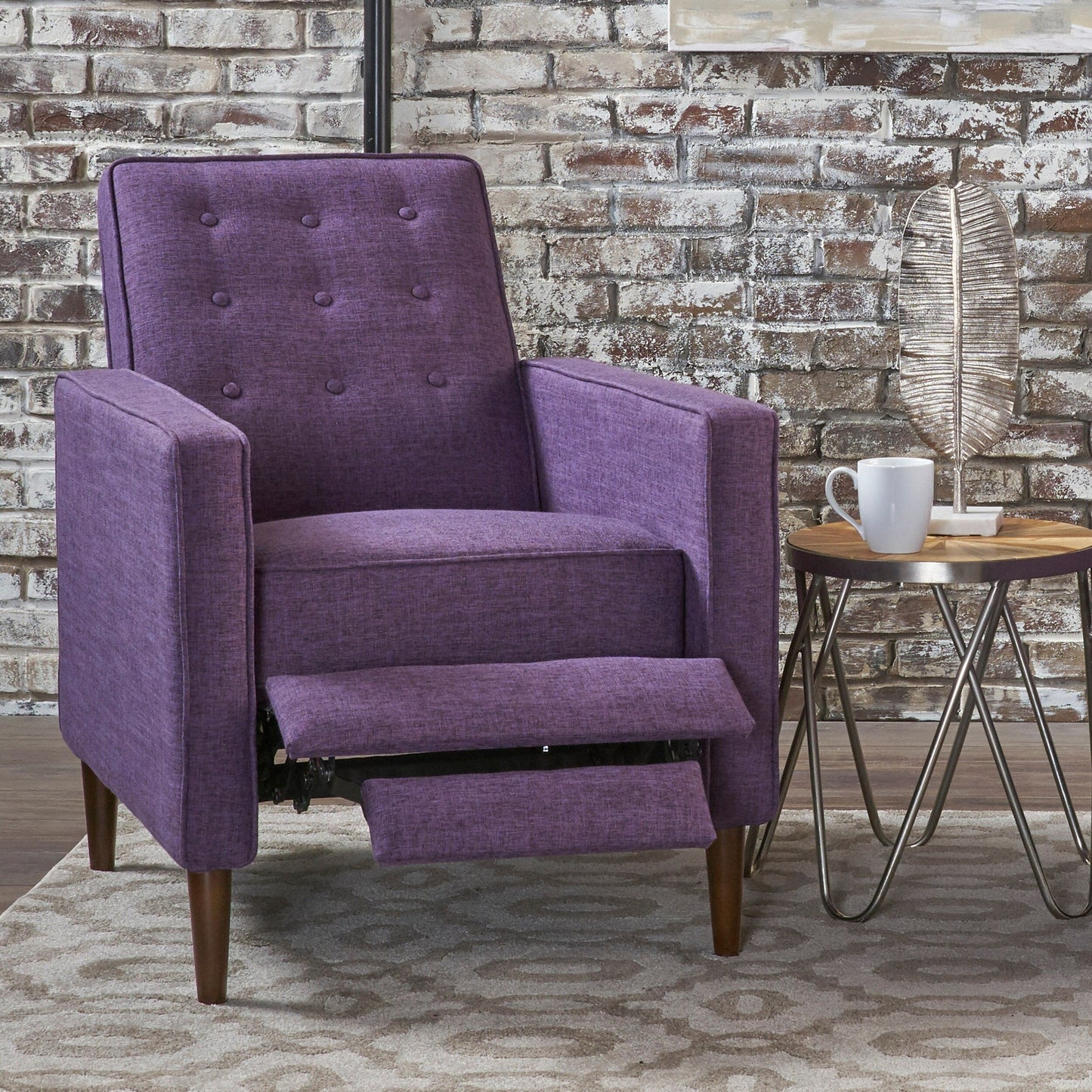 Roomfitters Push-Back Recliner Chair with Button Tufting and Tapered Wood Legs, Lounge Accent Chair for Living Room