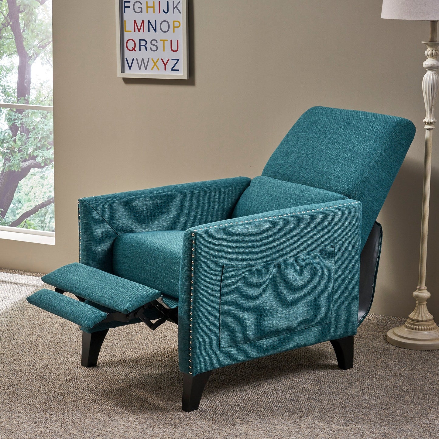 Roomfitters Push-Back Recliner Chair with Nailhead Trim and Tapered Legs, Tufted Accent Lounge Chair for Living Room