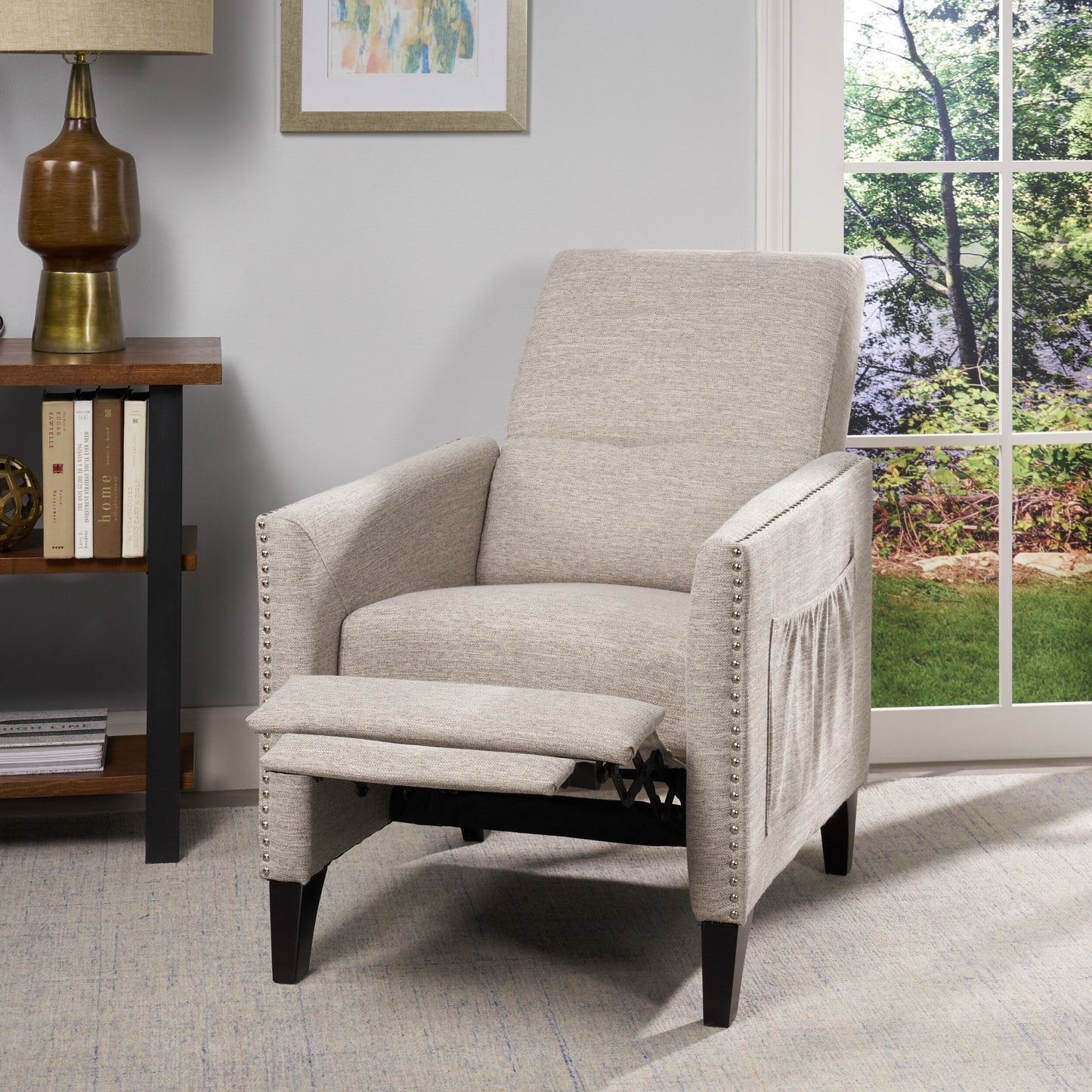 Roomfitters Push-Back Recliner Chair with Nailhead Trim and Tapered Legs, Tufted Accent Lounge Chair for Living Room
