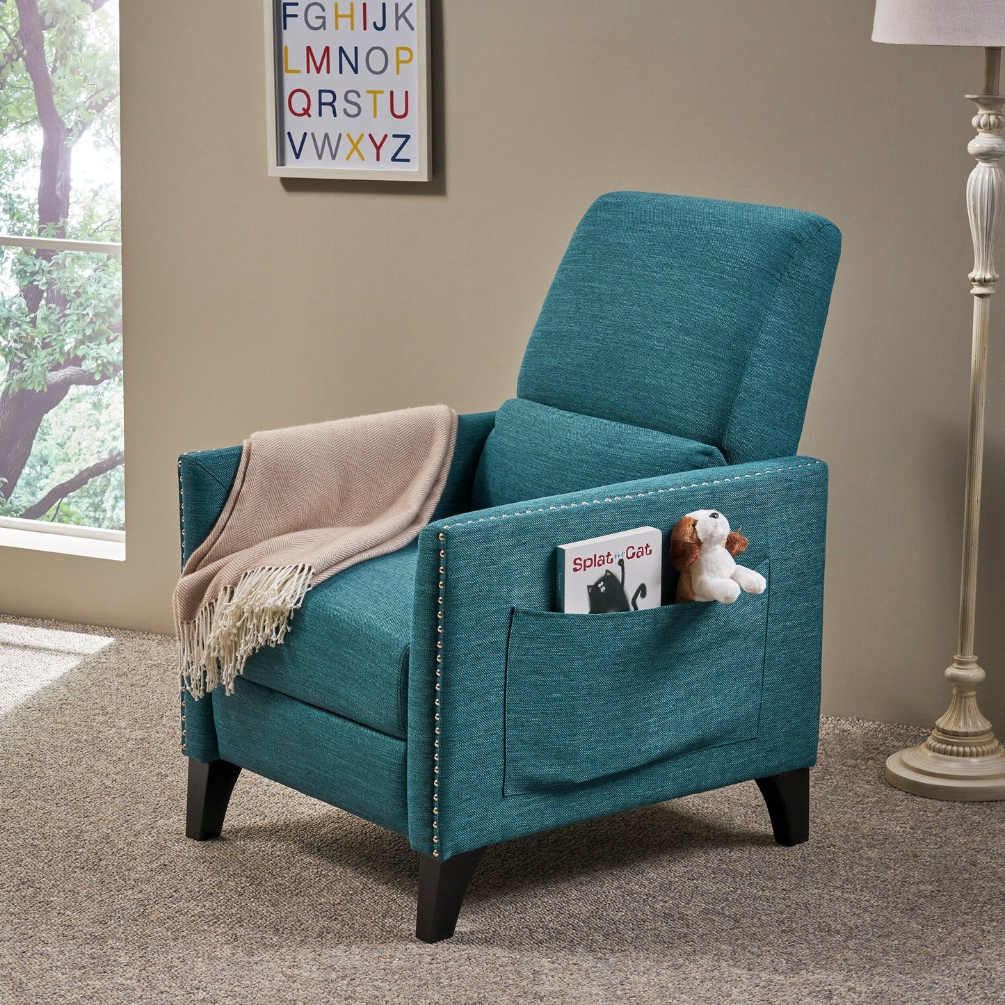 Roomfitters Push-Back Recliner Chair with Nailhead Trim and Tapered Legs, Tufted Accent Lounge Chair for Living Room