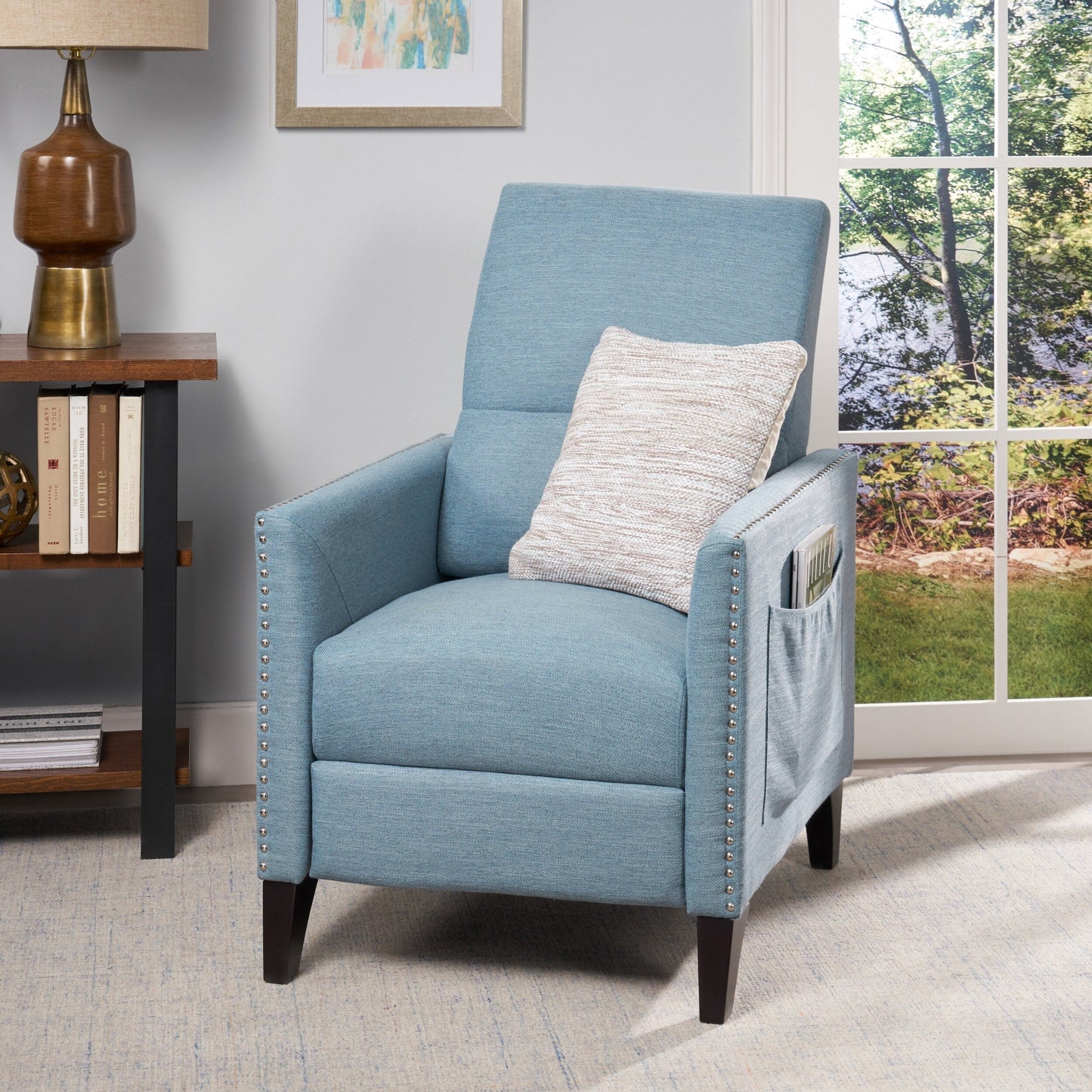 Roomfitters Push-Back Recliner Chair with Nailhead Trim and Tapered Legs, Tufted Accent Lounge Chair for Living Room