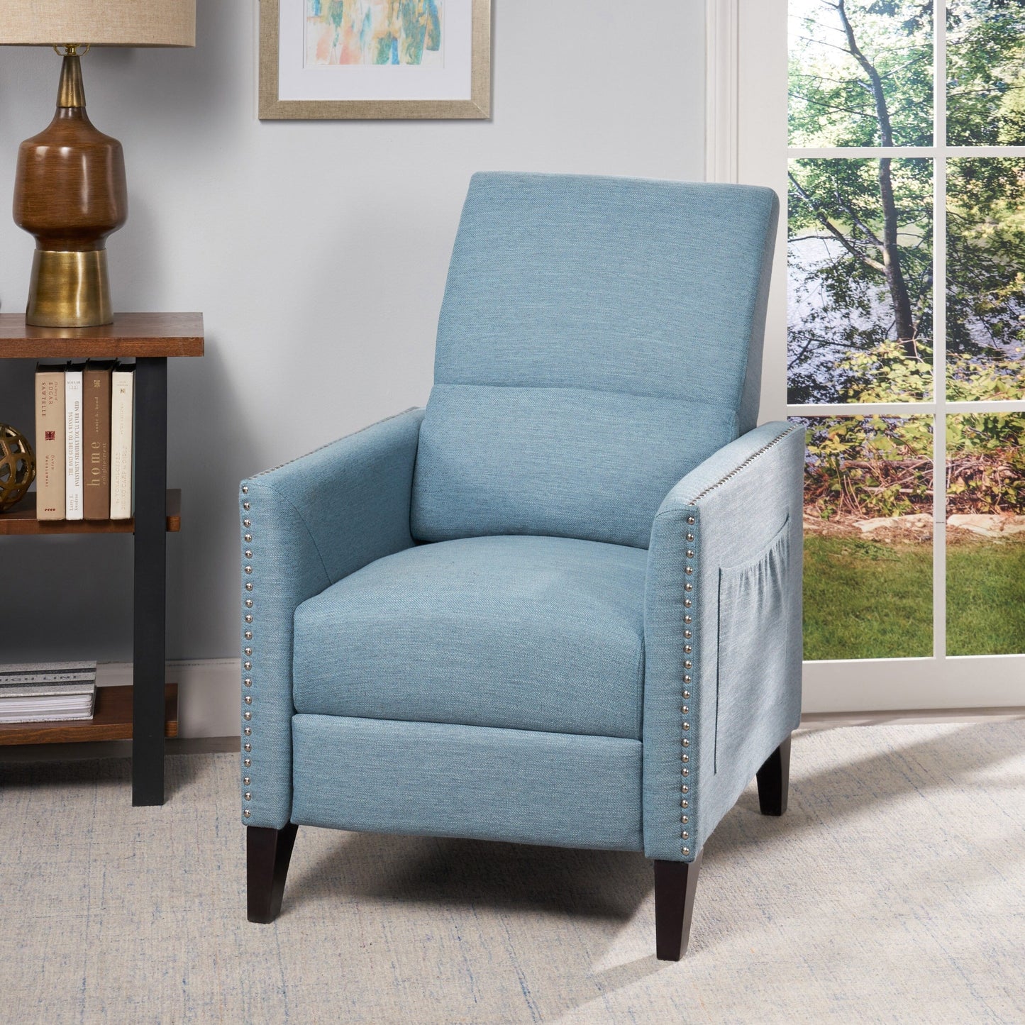 Roomfitters Push-Back Recliner Chair with Nailhead Trim and Tapered Legs, Tufted Accent Lounge Chair for Living Room