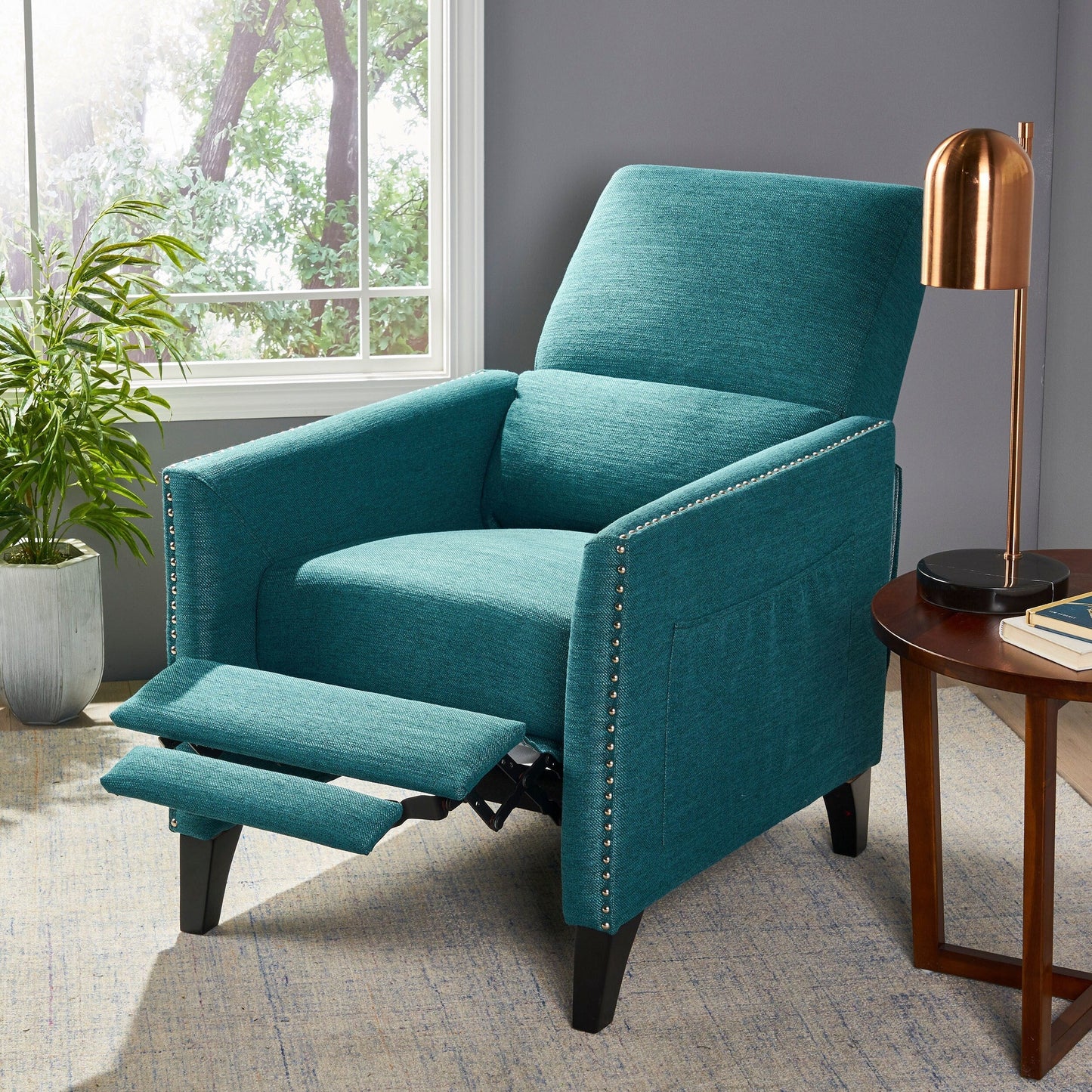 Roomfitters Push-Back Recliner Chair with Nailhead Trim and Tapered Legs, Tufted Accent Lounge Chair for Living Room