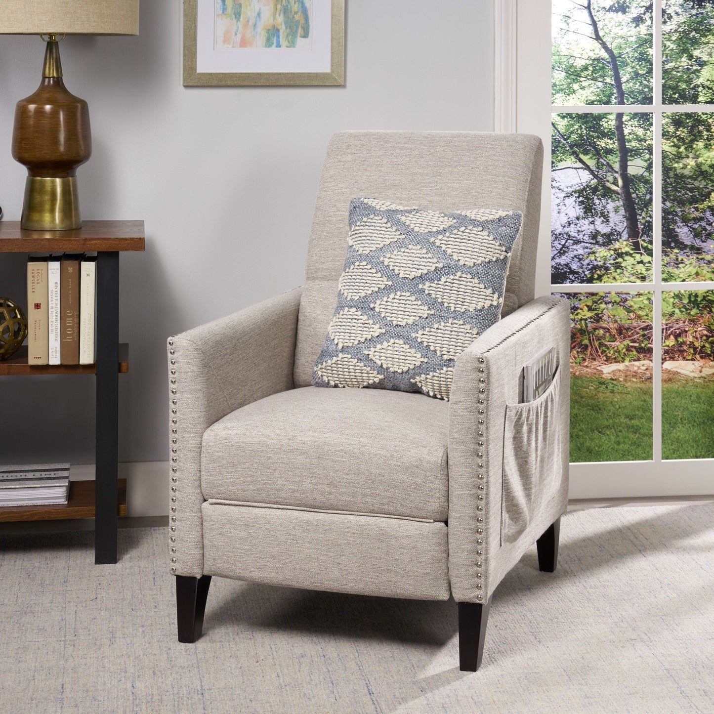 Roomfitters Push-Back Recliner Chair with Nailhead Trim and Tapered Legs, Tufted Accent Lounge Chair for Living Room
