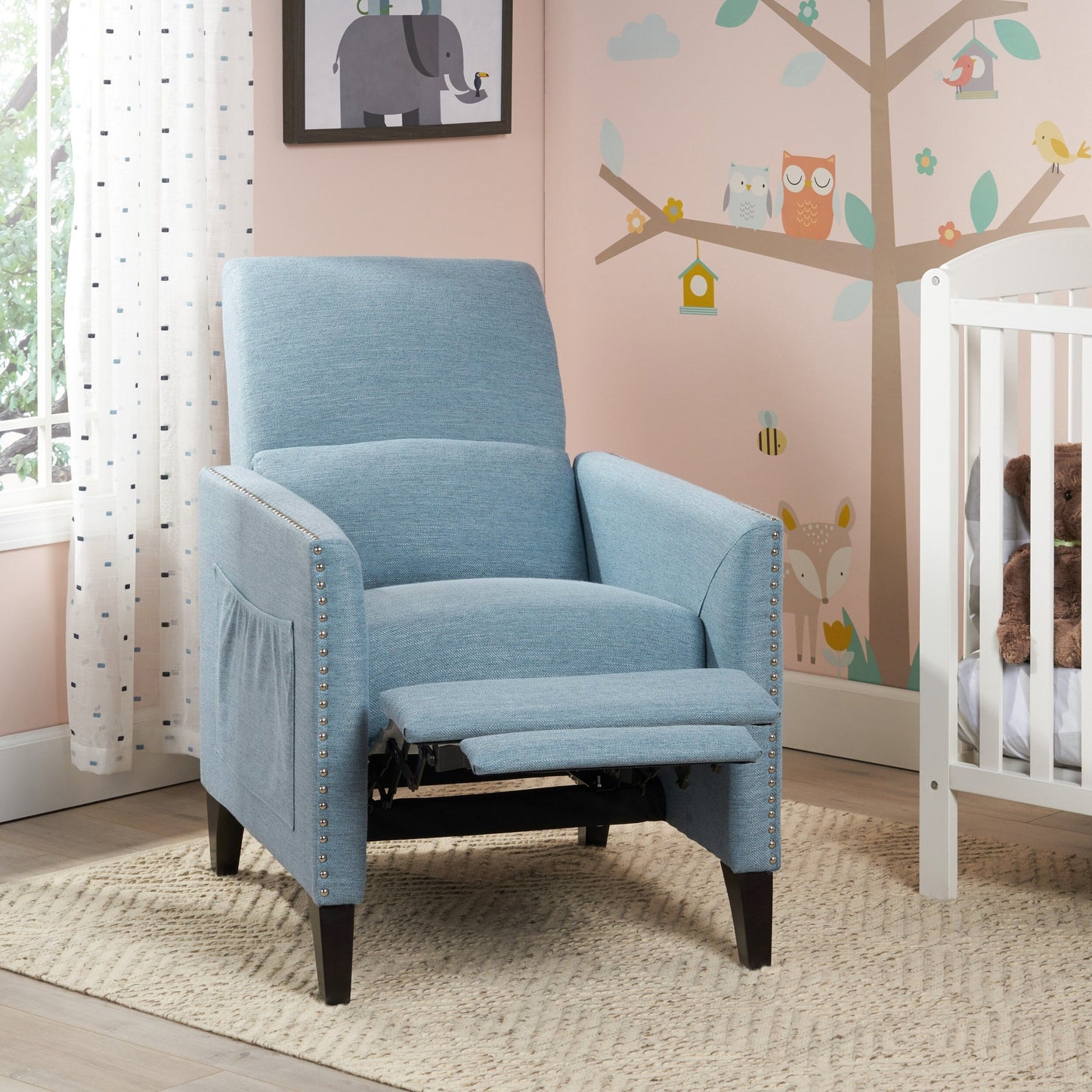 Roomfitters Push-Back Recliner Chair with Nailhead Trim and Tapered Legs, Tufted Accent Lounge Chair for Living Room