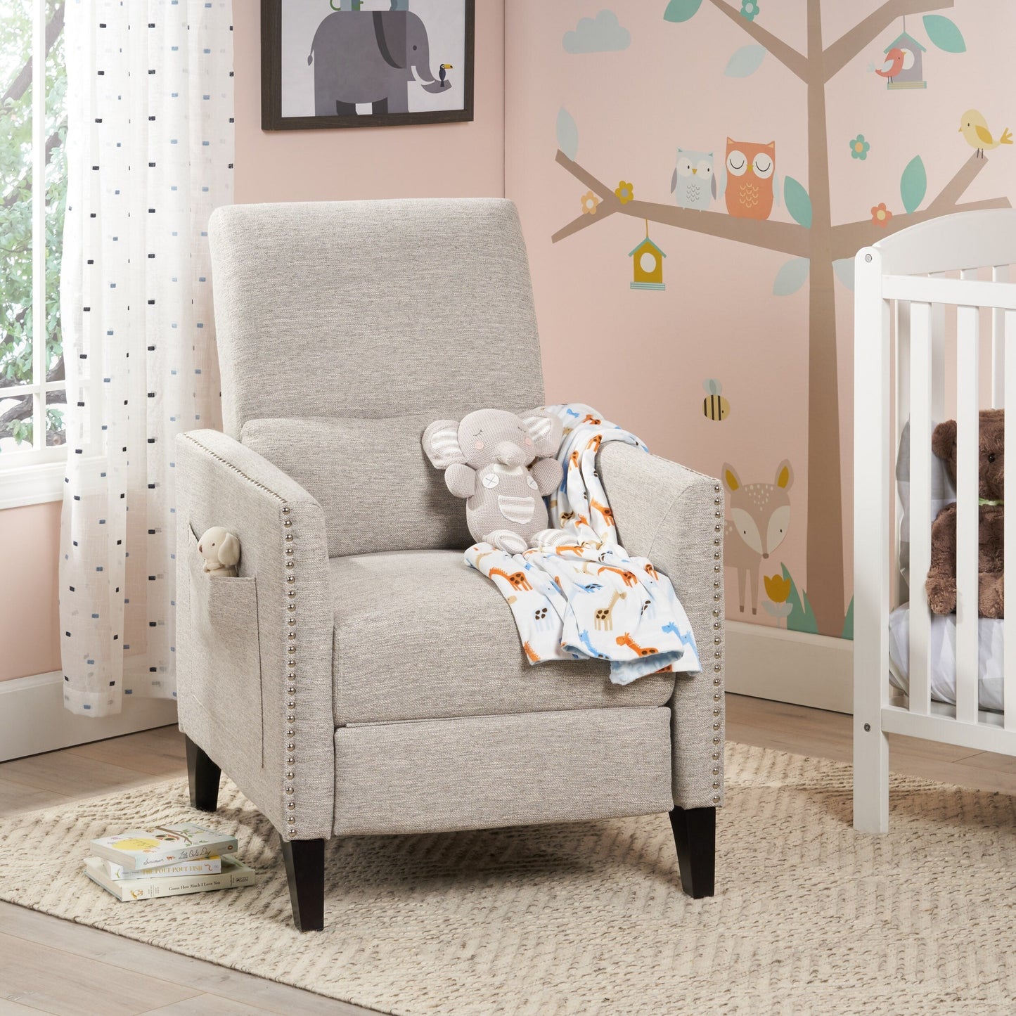 Roomfitters Push-Back Recliner Chair with Nailhead Trim and Tapered Legs, Tufted Accent Lounge Chair for Living Room