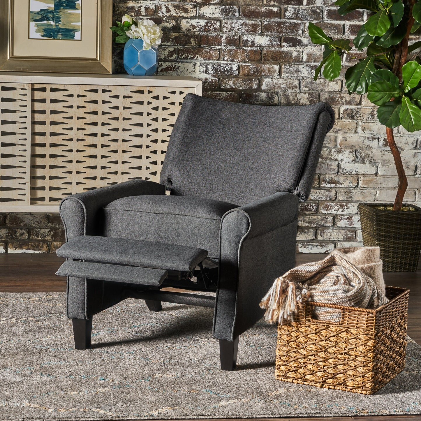 Roomfitters Push Back Recliner Chair with Rolled Arms and Padded Seat for Living Room or Study
